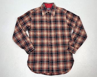 1960s/1970s Pendleton Plaid Wool Red White Blue Long Sleeve Button Down Shirt