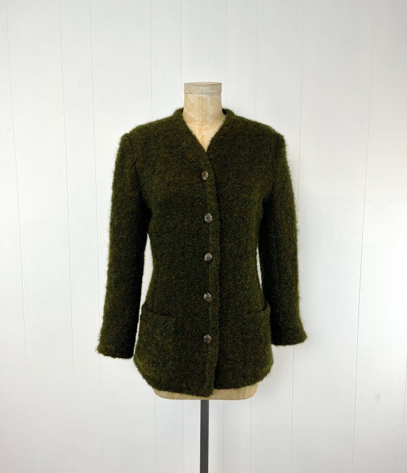 1980s/1990s Oscar de la Renta Green Brown Cardigan