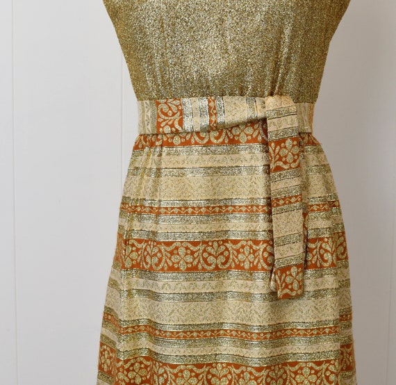 1960s Gold Metallic Brocade Party Gown Maxi Dress - image 3