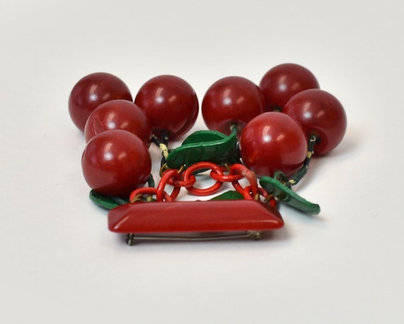 1940s Bakelite Cherries Cluster Novelty Bar Brooc… - image 4