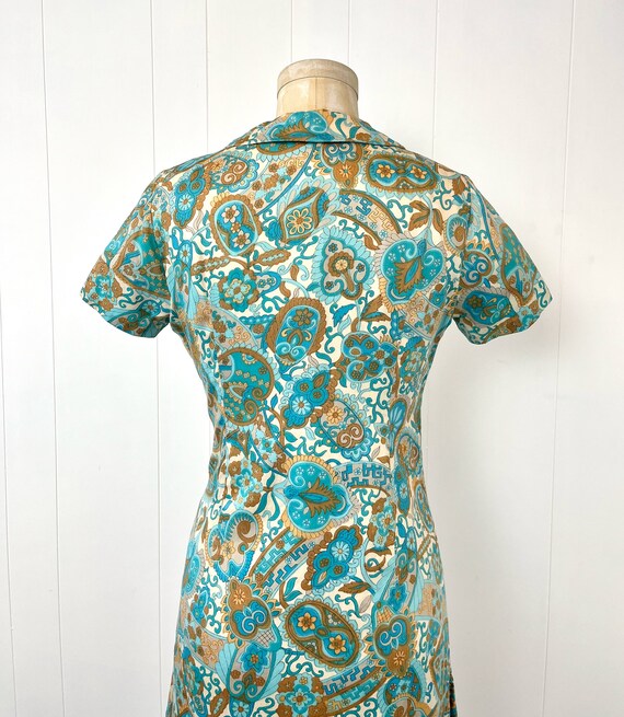 1960s Floral Paisley Blue Brown Pleated Mod Scoot… - image 5