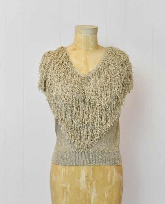 1980s/1990s French Rags Beige Fringe Shag Pullover