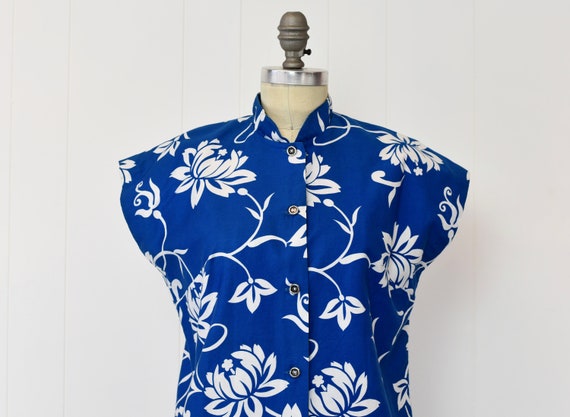1960s Paradise Hawaii Blue Floral Print Tea Timer… - image 2