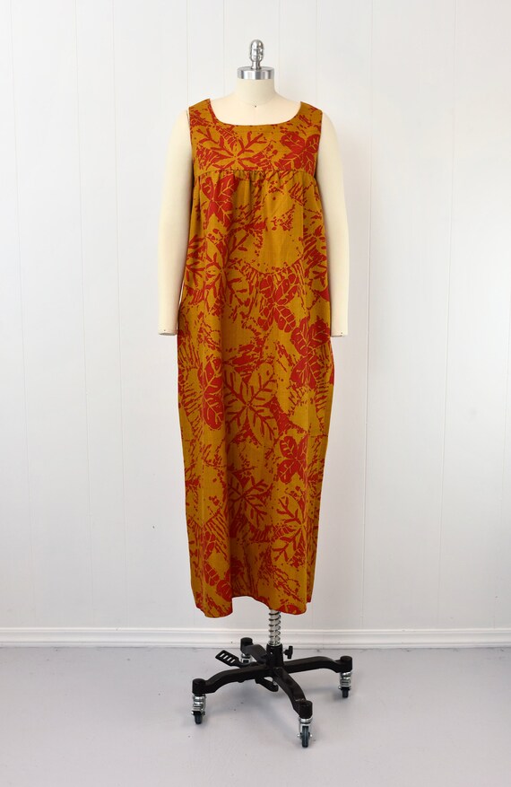 1960s/1970s Hawaiian Brown Mustard Red Floral Lea… - image 5