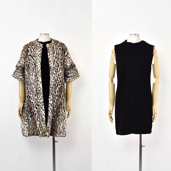 1960s Leopard Print Reversible Faux Fur Black Vel… - image 1