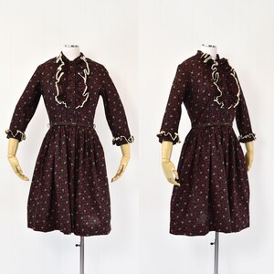 1950s Floral Day Dress with Ruffled Bodice