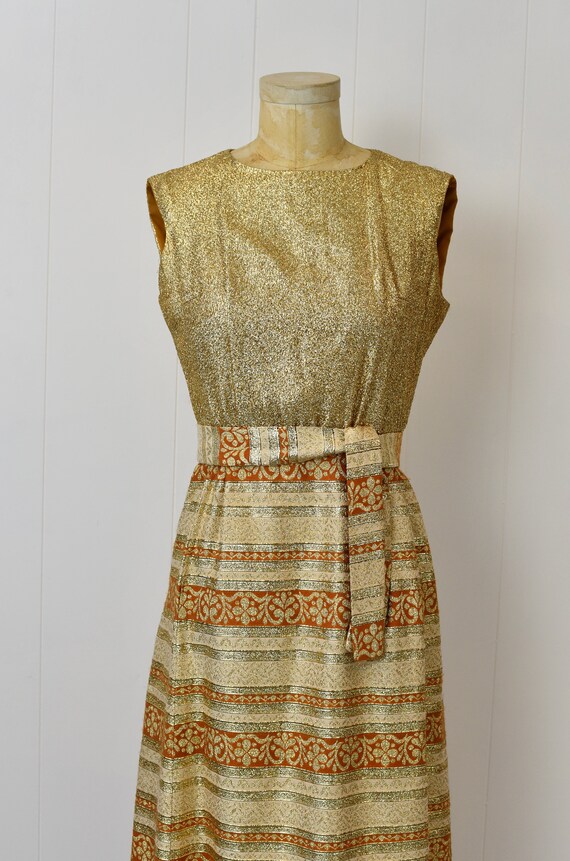 1960s Gold Metallic Brocade Party Gown Maxi Dress - image 2