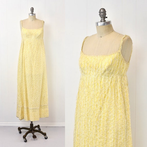 Vintage 60s Light Yellow Lace Day Dress + Belt 28