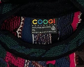 1980s/1990s Coogi Australia Authentic Colorful 3D Crazy V Neck