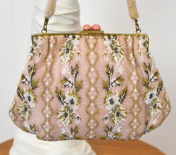 1950s Pink Floral Saks Fifth Avenue Beaded Purse … - image 7