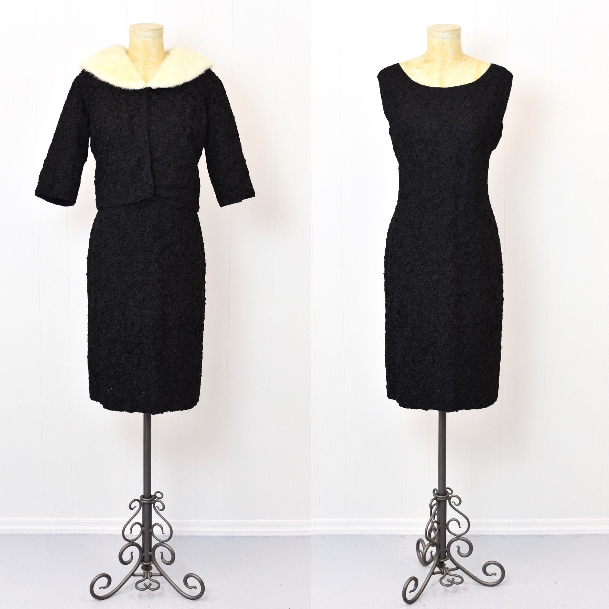 1960s Black Soutache Wiggle Dress Set with Mink Fur Trimmed | Etsy