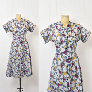 1940s Leaf Novelty Print White Sheer Rhinestone Day Dress Plus Size Volup