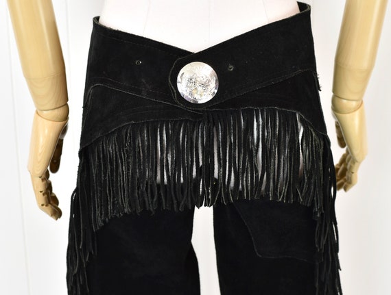 1980s Black Suede Leather Fringe Cowgirl Western … - image 6