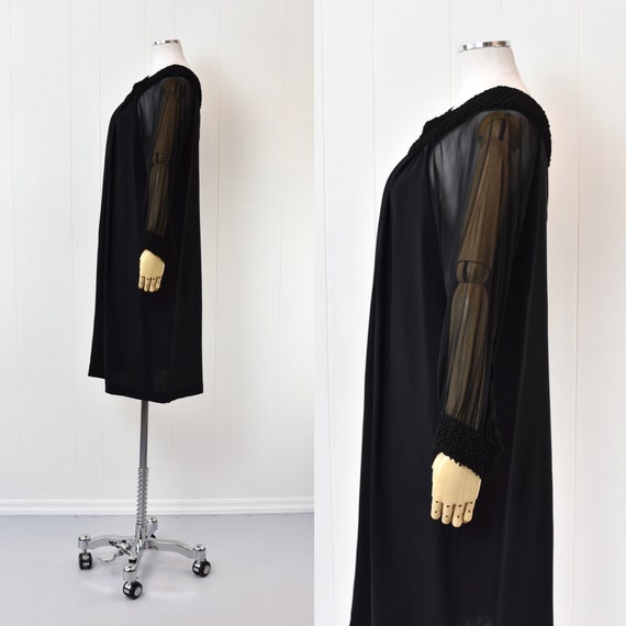 1960s Black Sheer Balloon Sleeve Mod Shift Dress - image 6