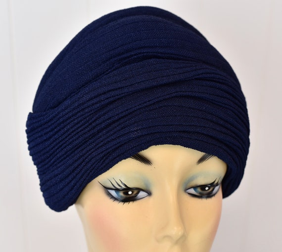 1940s Navy Blue Turban Hat - image 3