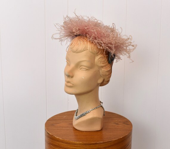 1950s Pink Ostrich Feather Ombre Puff Tulle Hat - image 3