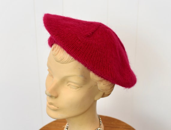 1980s Raspberry Pink Wool Beret Hat - image 4