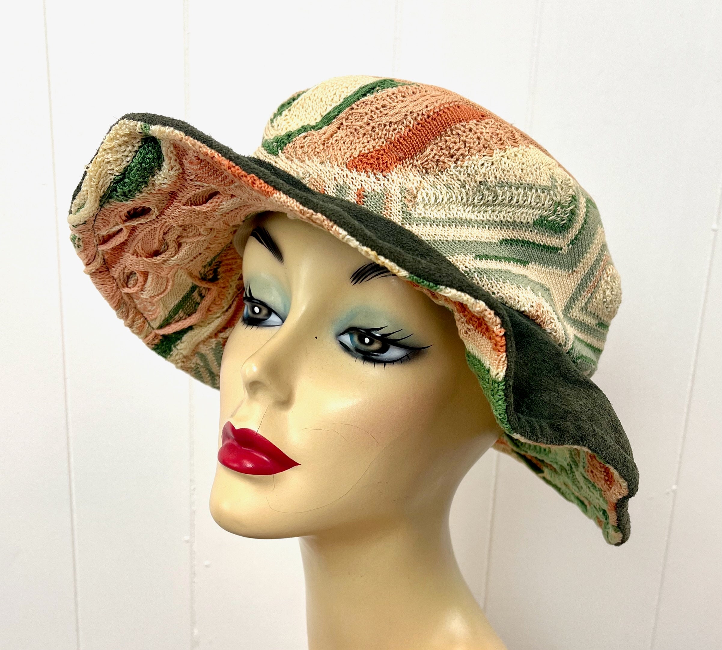 Vintage 90s Coogi Style Blank Textured Knit Bucket Hat Cap Burnt Orange Womens My Thrifted Vintage Coogi Sweater Look | 90s Black Girl Style main image 3