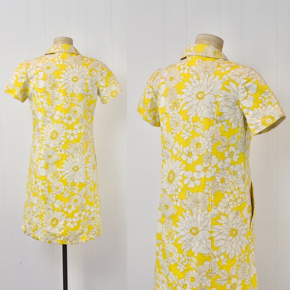 1960s Serbin of Florida Yellow White Floral Print… - image 5