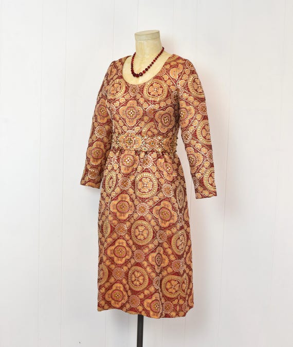 1960s Adele Simpson Brocade Metallic Red Orange R… - image 5