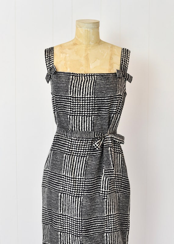 1960s Silk Black & White Houndstooth Plaid Inspir… - image 2