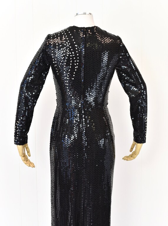 1980s Black Sequin & Rhinestone Rose Taft Gown - image 8