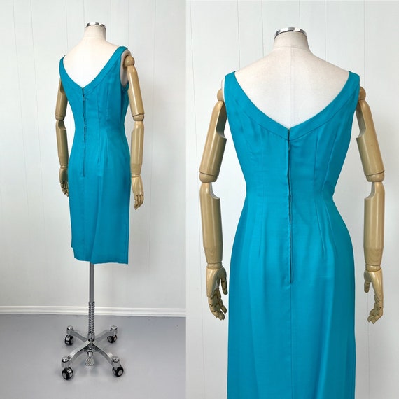 1950s/1960s Turquoise Blue Wiggle Cocktail Dress … - image 6