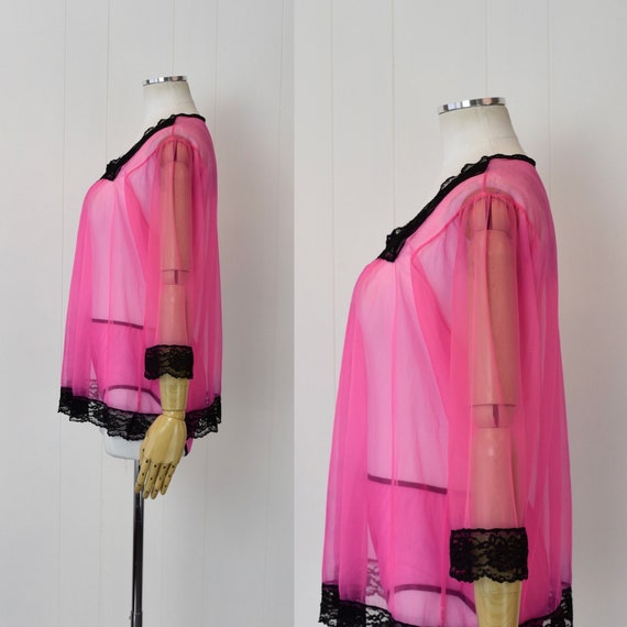 1960s/1970s Hot Pink Black Lace Blouse & Panties … - image 4