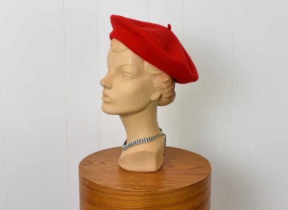 1980s Red Wool Normandy Ultrabasque Beret Hat - image 1