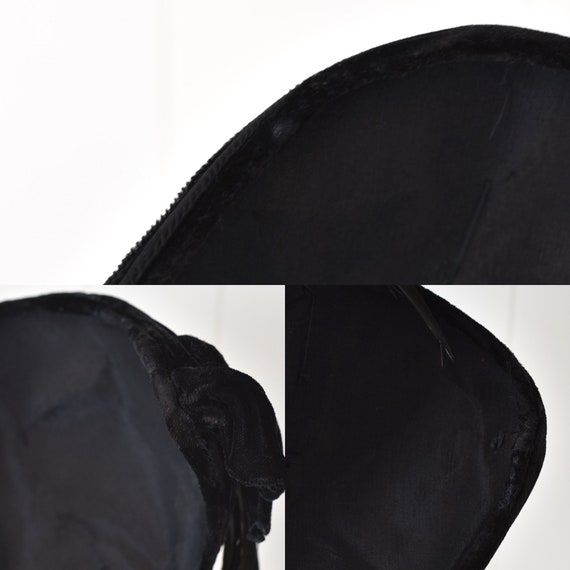1940s Black Velvet Feathered Hat - image 10