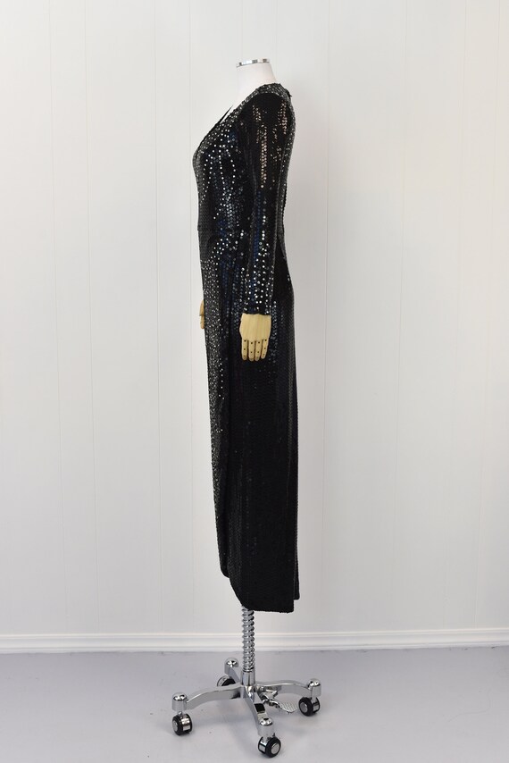 1980s Black Sequin & Rhinestone Rose Taft Gown - image 6
