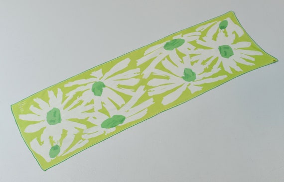 1960s/1970s Vera Neumann Green Sheer Floral Scarf - image 1