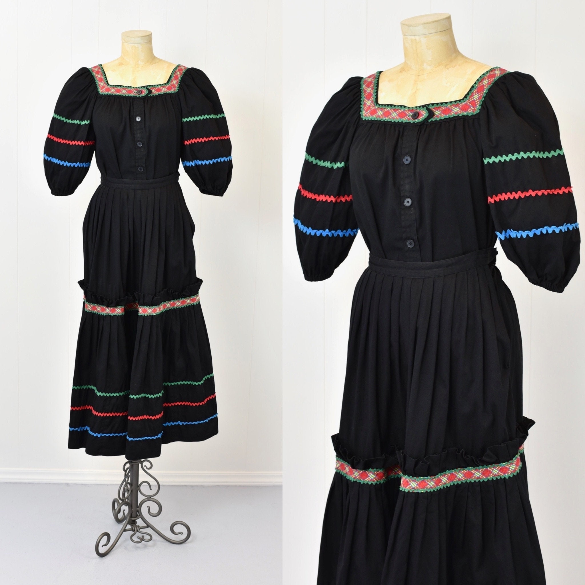 Rare Early 1980S Yves Saint Laurent Rive Gauche Peasant Blouse & Skirt Ric Rac Trim Two Piece Set