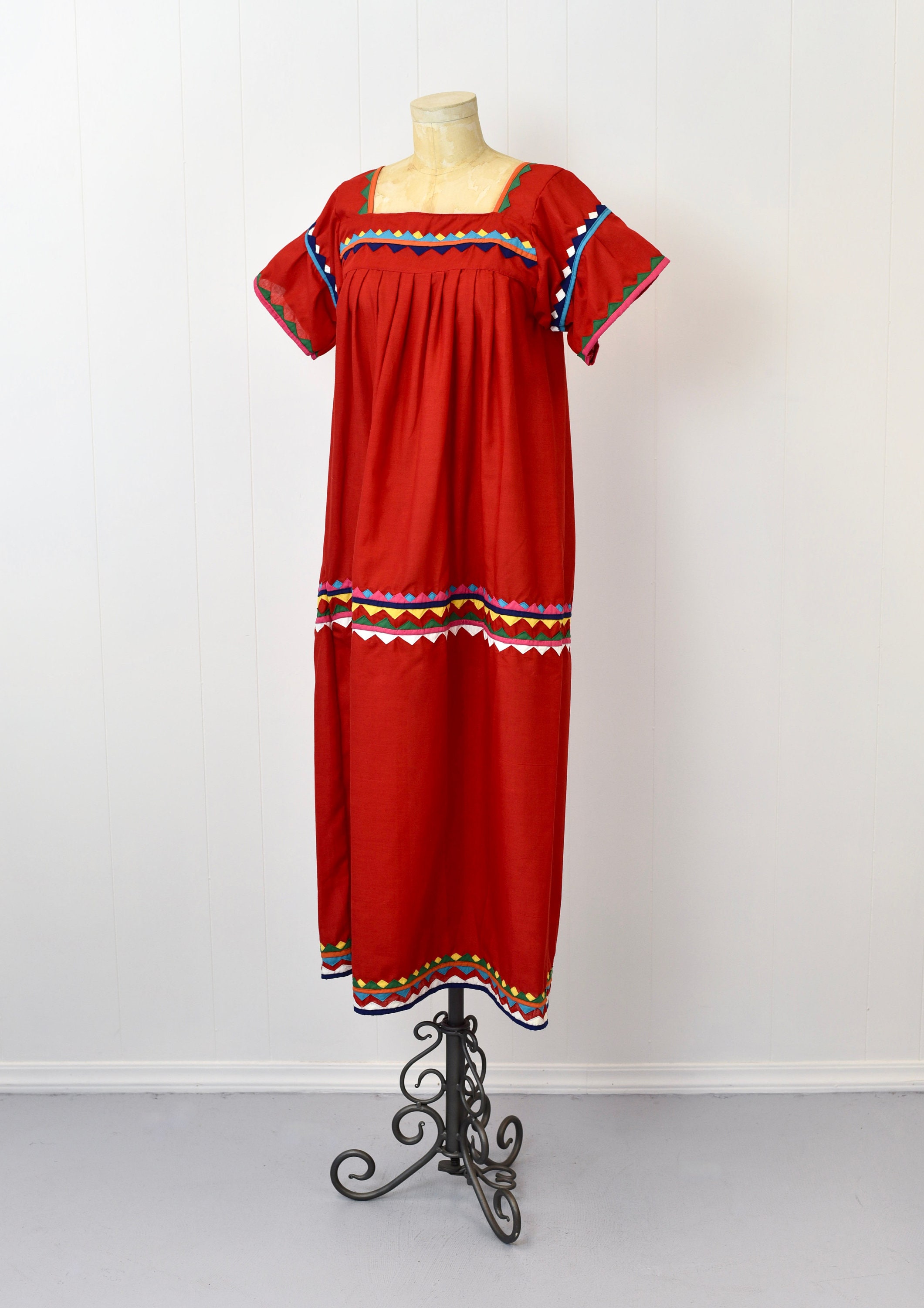 RARE 1970s Seminole Native American Red Patchwork Maxi Dress - Etsy