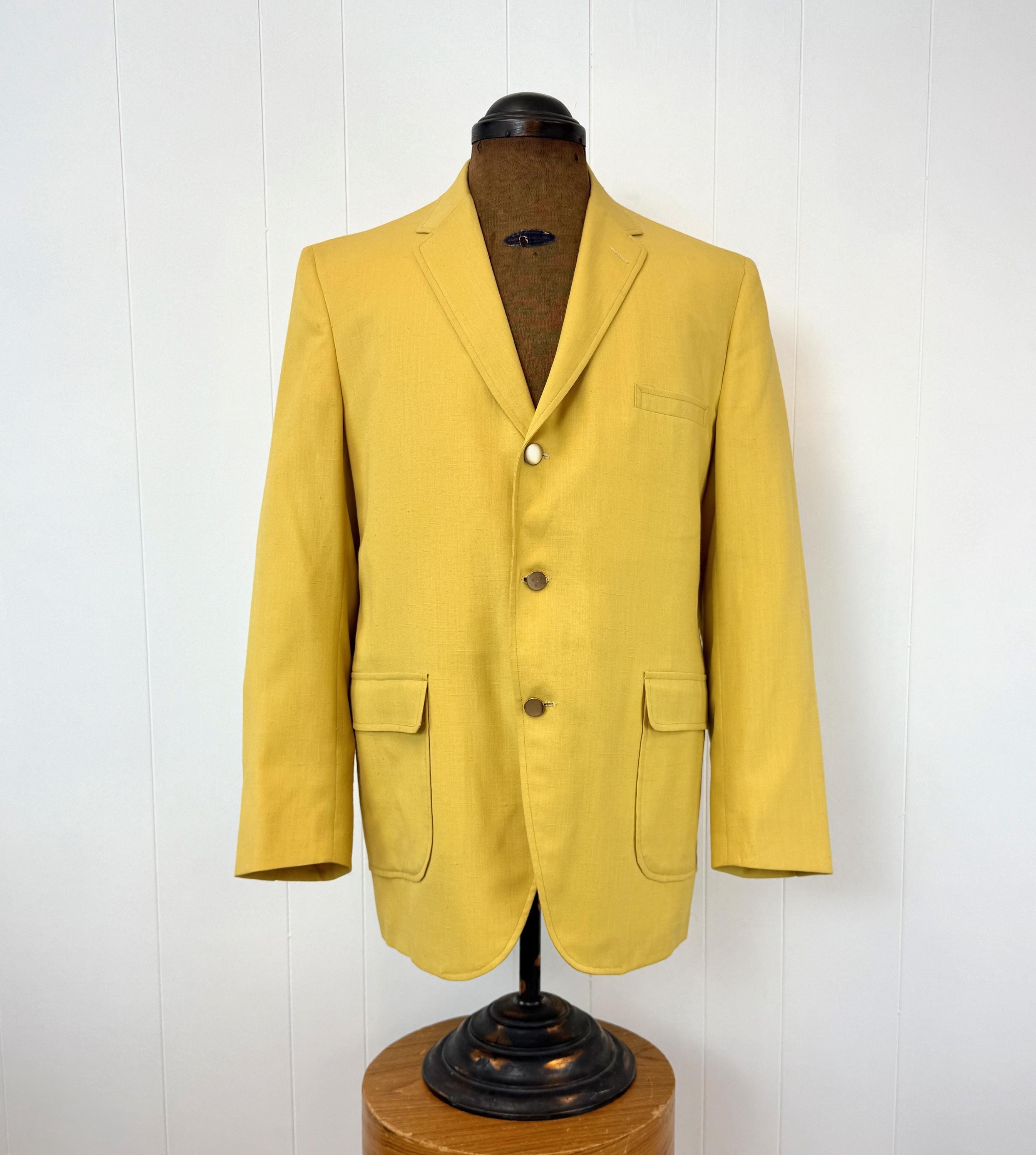 1970s Yellow Linen Cotton Palm Beach for Hess's Mens Summer Suit