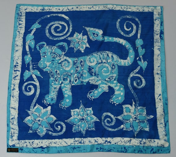 1970s/1980s Blue Thai Silk Panther Scarf - image 5
