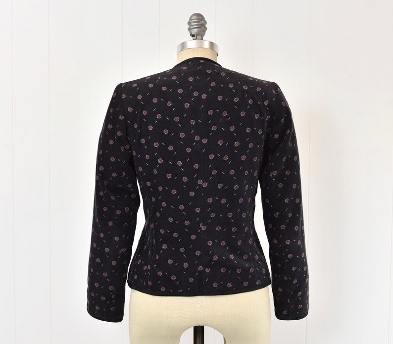 1990s Guy Laroche Dark Gray Corduroy Fruit Apple Novelty Print Jacket Long Sleeve Blouse Top image 6