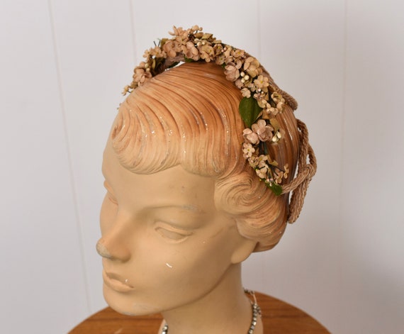 1950s Floral Faux Flowers Bridal Wedding Crown Sk… - image 5