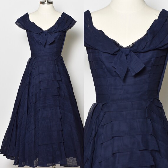 1950's Navy Blue Rappi Party Dress