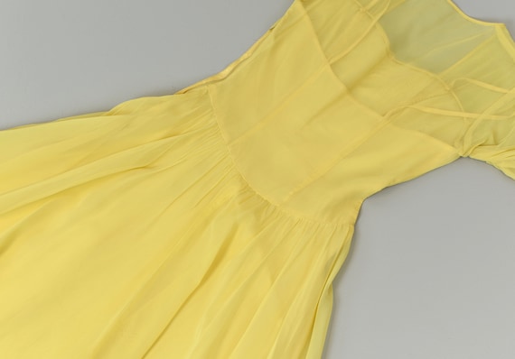 1940s Yellow Chiffon Sweetheart Neckline Party Dr… - image 6