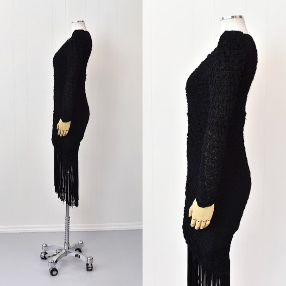 1980s Black Lace Fringe Cocktail Party Wiggle Pen… - image 7