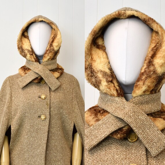 1950s Vogue Faux Fur Wool Cape with Matching Removabl… Gem