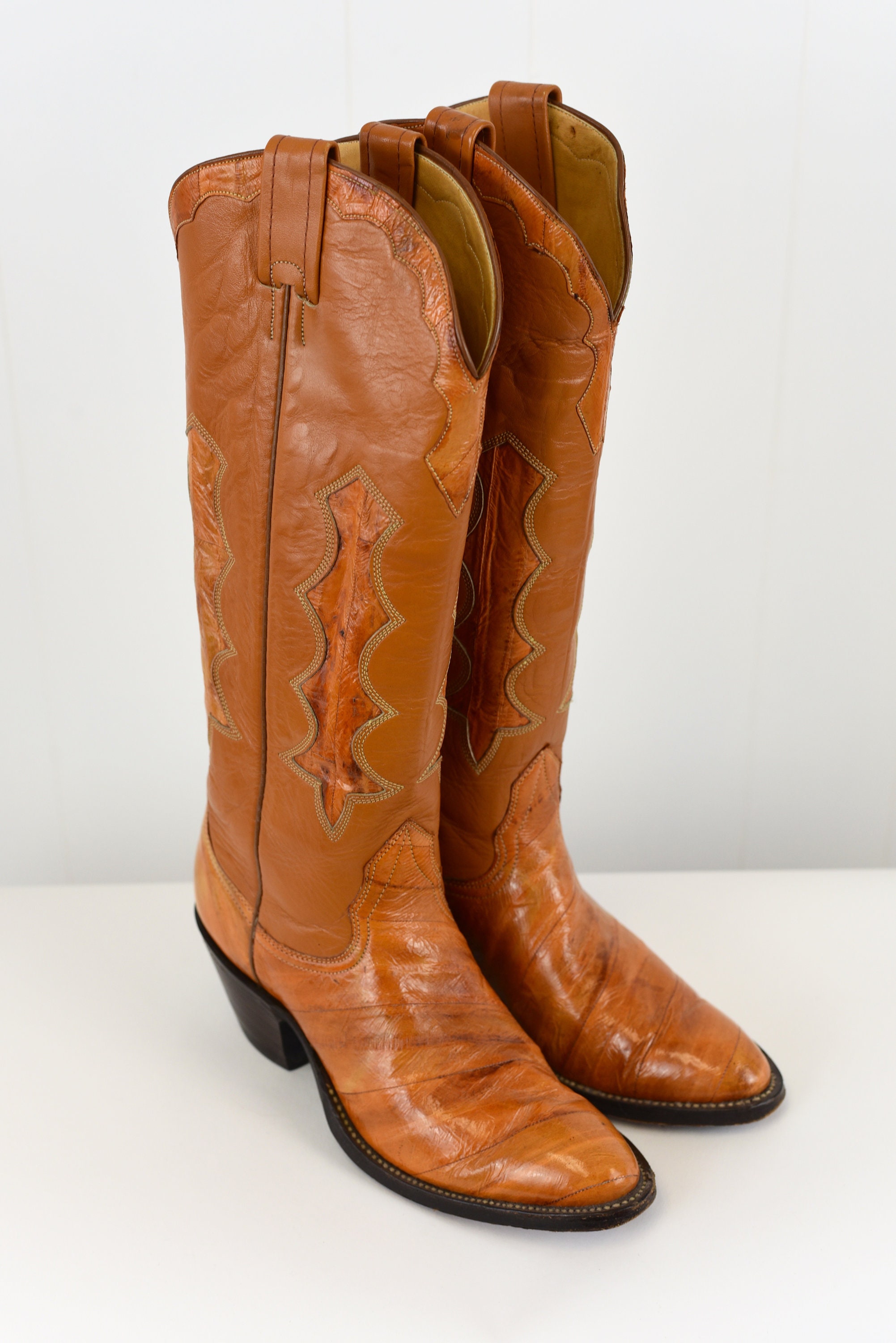 1970s Nocona Eel Skin Brown Cowboy Boots - Etsy display picture 3