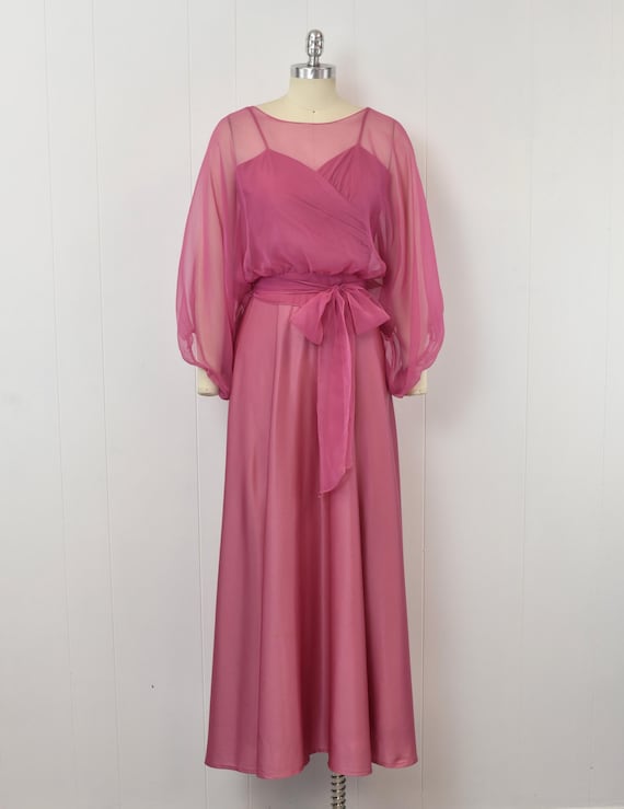 70's maxi dress pink cowl neck long sleeve Cowl Neck Pink Long Dresses