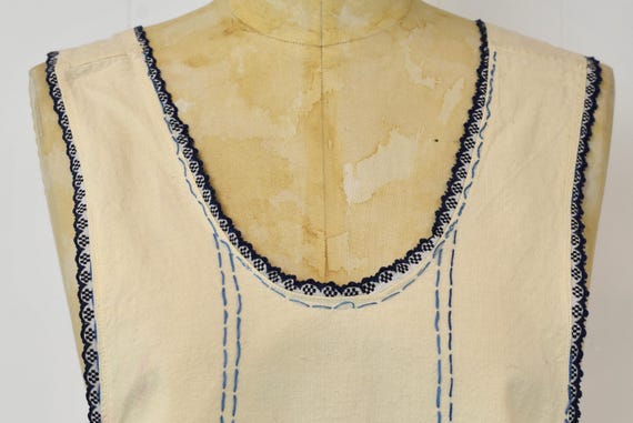 Antique Floral Embroidery Linen Apron Dress - image 7