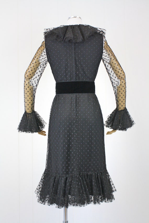 1960s Black Polka Dot Ruffle Dress Deadstock NWT - image 4