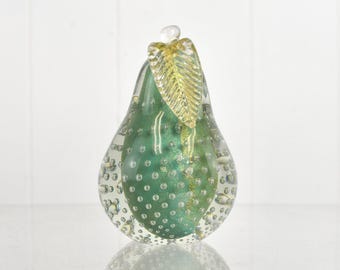 Vintage Murano Glass Alfredo Barbini Mid Century Modern Green Pear Fruit Bookend