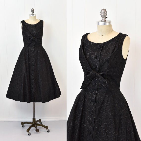 1950s Suzy Perette Black Floral Metallic Embroide… - image 1