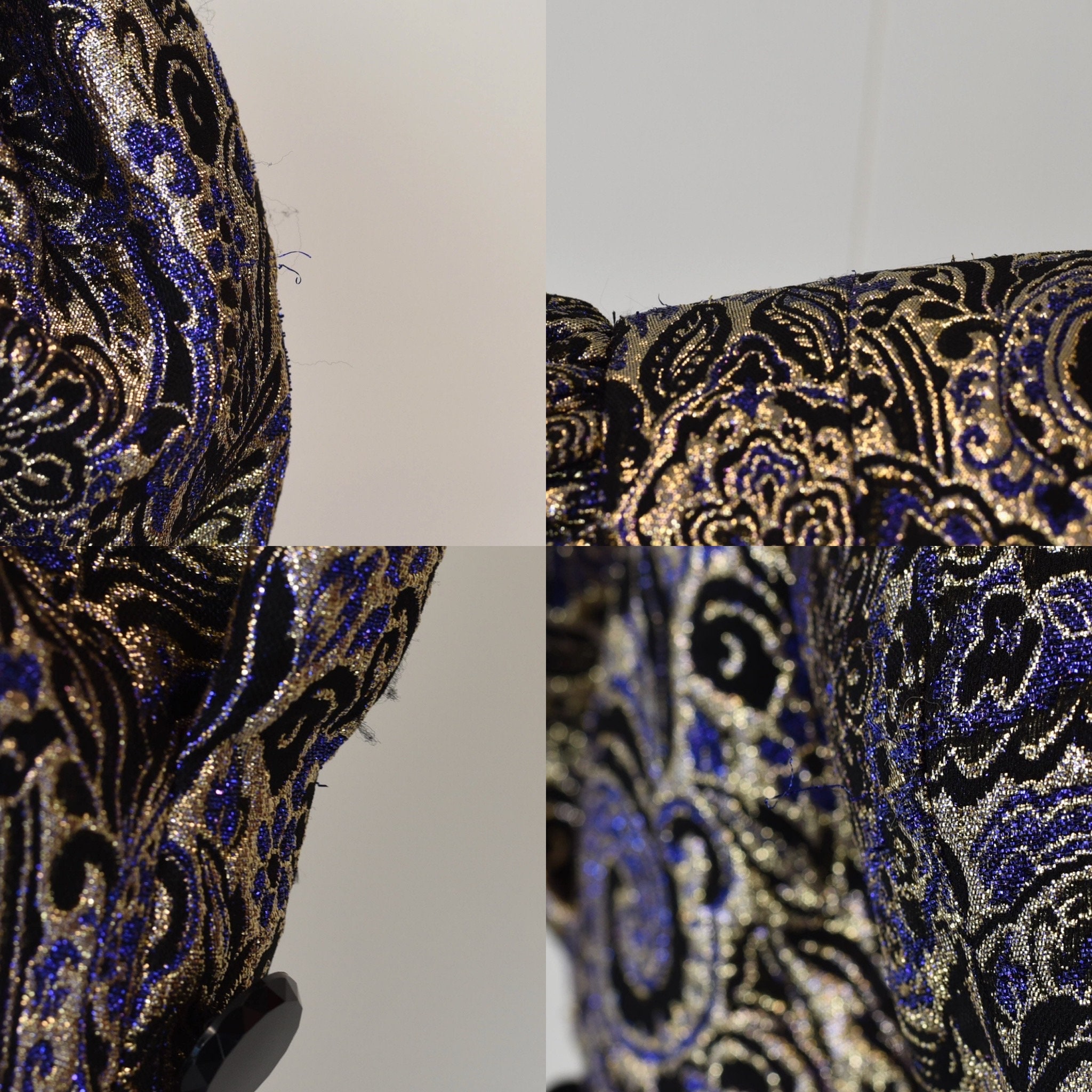 1980s Metallic Brocade Floral A.J. Bari Puff Sleeve Peplum