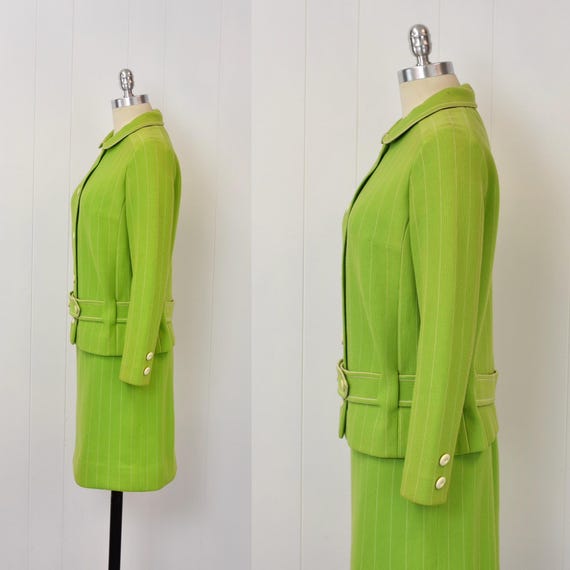 1960s/1970s Lime Green White Striped Wool Blouse … - image 4